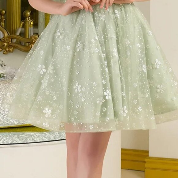 New Off Shoulder Mini Mesh Formal Dress w/ Butterfly Appqliue & Sequins GS368 - Picture 6 of 9